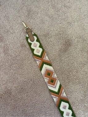 Embroidered Geometric Strap in Green, Tan & Cream